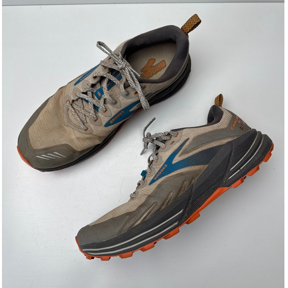 Brooks Cascadia 16 Mens Trail Running Shoes Tan Orange Blue 1103761D038 Sz 11.5